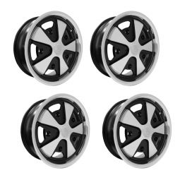 EMPI 911 Alloy VW Wheels, Polished Black and Silver, 5x205, 5.5" Wide, Set of 4